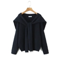 Dunkelblauer flauschiger Strickpullover mit stylischem Schalkragen und Bindeband - Einheitsgröße / Marineblau