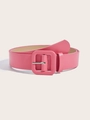 Detail of pink fashion belt with a large matching fabric-covered square buckle - Rose Red