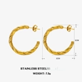 Boucles d'oreilles créoles torsadées de 3cm en acier inoxydable doré avec mesures - Boucle d'Oreille Torsadée Dorée Style 5