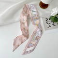 Floral and wave pattern skinny silk scarf in pink and blue for hair and bag styling - Pink Lily of the Valley