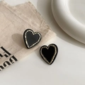 Elegant vintage black heart stud earrings with gold scalloped edges for women - Black Heart Scalloped Edge Style (47#)