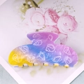 Rainbow gradient hair claw clip with yellow blue purple tones and white seashell prints - Yellow Blue Purple Gradient - Shell Conch Pattern (C18-3-14)