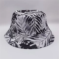 Detail of reversible bucket hat featuring black and white tropical leaf print texture - M (56-58cm) / Black White Tropical Leaf Print (18#)