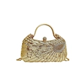 Luxury gold sequin evening clutch bag with rhinestones and a detachable chain strap - Gold