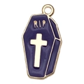 Purple coffin-shaped Halloween pendant with golden RIP text and cross for DIY jewelry - 1pc Purple Cross Tombstone (24x13mm)