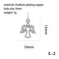 Rhodium-plated copper angel girl charm with cubic zirconia for DIY jewelry making - Silver Angel Type L (P05825-L-2)