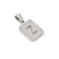 Polished silver square pendant with frosted letter Z detail in stainless steel finish - Letter Z Style / Steel
