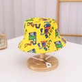Yellow kids bucket hat with colorful construction vehicle prints and windproof strap - 40 Yellow-bottomed Excavator / 54cm