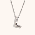 3D balloon letter L pendant necklace in silver stainless steel finish for party style - Steel-L