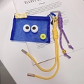 Mini sac en résille bleue avec cordes tressées jaune et violette et breloques smiley - Sac Bleu Foncé A12