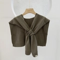 Olive green knitted shawl wrap for women with refined texture and ribbed collar edge - Dark Brown