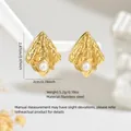Golden irregular triangle earrings in stainless steel with a white pearl charm - Stainless Steel Pearl Pleated Triangle