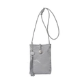 Gray textured crossbody phone bag for women with woven strap, pearl button and tassel - Silver