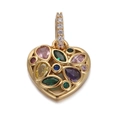 Golden heart pendant featuring multi-color gemstones and sparkling zircon setting - CX155-08 Colorful Gemstone Heart