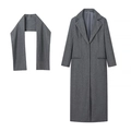 Abrigo largo de lana gris oscuro para mujer con solapas y bufanda a juego - S / Gris
