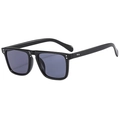 Classic black oversized square frame sunglasses with silver dot metal accents on side - Black Frame Black Grey Lens