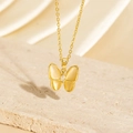 Elegant gold butterfly pendant with cat-eye stone and crystal on a fine link chain - BXL0256-8 Yellow Cat's Eye Butterfly