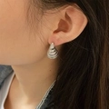 Silver teardrop earrings with multi-layer pavé crystals on a female model profile - E1436-Silver Micro Pave Zircon (2.5*1.5cm)