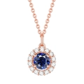 Elegant rose gold S925 silver necklace with blue gemstone and halo diamond accents - Royal Blue 【Rose Gold】