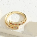 Adjustable golden double-layer ring featuring multi-color rectangular cubic zirconia - Cross Ring - Colorful Zircon Gold Color