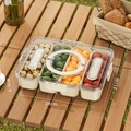 Beige food storage box with transparent lid for kitchen spices, size 28x21x6.5cm - Cream White - 4 Long Cells (Cutlery)
