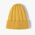 Bright yellow rib-knit beanie hat for women featuring a classic folded cuff design - Ginger Yellow