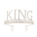 Couronne King argentée pour homme avec strass étincelants et peignes à cheveux intégrés - Style peigne Argent + strass blanc