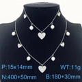 Silver heart and pearl necklace bracelet set with rhinestones on a neck model - Steel Color Jewelry Set (KS203406-KLX)