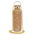 Luxury multi-color rhinestone insulated coffee tumbler with gold metal chain strap - Multi-color Gold / 350ml (12oz) With Aluminum Chain