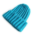 Unisex chunky knit beanie cap in vibrant bright blue with minimalist soft ribbed texture - One Size / Sky Blue