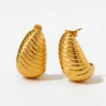 Boucles d'oreilles créoles dorées à spirales horizontales de style chic français - Style Nervuré Cocon (KDE1983)