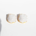 Irregular square earrings with white enamel center and gold metal plating finish - Sand Gray White