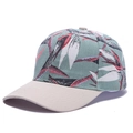 Detail of tropical leaf print on green baseball cap with a beige brim contrast - Adjustable / Red Leaf