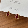 Gourd-shaped burgundy flocked earrings with gold plating and star charms - 12# Gourd Shape With Stars Red (925 Silver Pin)