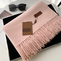 Long pink faux cashmere scarf with tassels and elegant leather label for winter style - 31# Flesh Pink