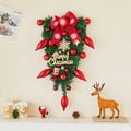 Teardrop Christmas wreath with red ornaments, gold Merry Christmas sign and red bow - Style B Teardrop Swag