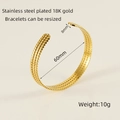 Verstellbares 18K vergoldetes Edelstahl-Armband mit gedrehtem Flechtmuster für Damen - 18K Gold / Breite 8mm Innendurchmesser 60mm / Gold