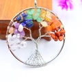 Silver Tree of Life pendant with colorful natural crystal gravel stones and wire wrap - 5cm Silver Scattered Root