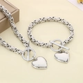 Conjunto de collar y pulsera de acero plateado con cierre OT y colgante de corazón pulido - Conjunto de Collar y Pulsera / Color Acero (KS224745-Z)