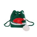 Green knitted Christmas reindeer coin purse with white stripes and festive red hat - Green Christmas Hat Design