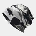 Detailed view of camo beanie hat showing multi-layer knit texture and elastic fabric - 9# Black White Grey Camo