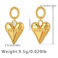 Detailed dimension view of 18K gold heart drop earrings with exact product measurements - Hammered Ball with Relief Pattern Heart
