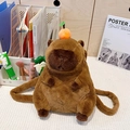 Brown Capybara plush backpack with orange persimmon decoration on white blanket - Orange Style (Plush Strap)