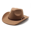 Chapeau de cowboy classique en feutre de laine camel avec ceinture en cuir marron - M (56-58cm) / Kaki