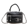 Black quilted leather cylinder mini handbag with silver chain strap and metal buckle - Black (9896)