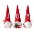 Lot de trois gnomes de Noël avec broderie JOY sur les chapeaux et accessoires de fête - Ensemble de 3 Poupées JOY