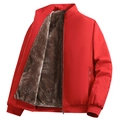 Rode winterjas voor heren met opstaande kraag, dikke fleecevoering en ribboorden - S / Fleece Gevoerde Stijl / Rood