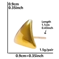 Detailed size chart showing gold horn stud earrings width 0.9cm and needle length 1.1cm - D166-Gold Triangle