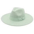 Detail of mint green wide brim wool fedora with grosgrain ribbon and bow accent - Adult (57-60cm) / 9.5cm Wide Brim / Mint Green