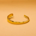 Macro view of polished 18K gold plated stainless steel C-shaped cuff with bamboo texture - Gold Wide Minimalist Style (HZ47998BW0)